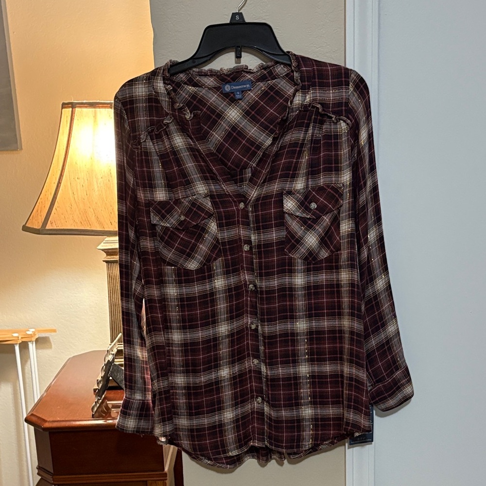 Democracy Maroon and Beige Plaid Button-Down Shirt